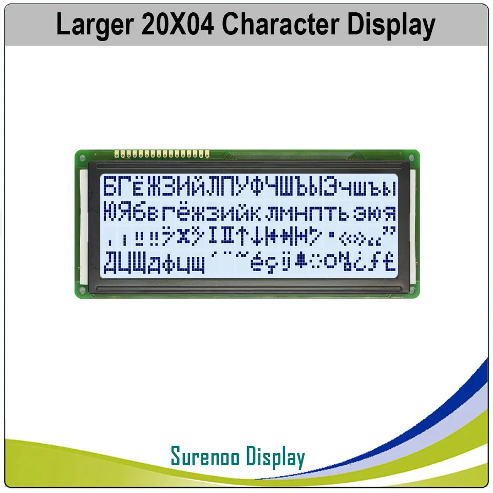 

Ruassian English Larger 204 20X4 2004 Character LCD Module Display Screen LCM FSTN Transflective with White LED Backlight