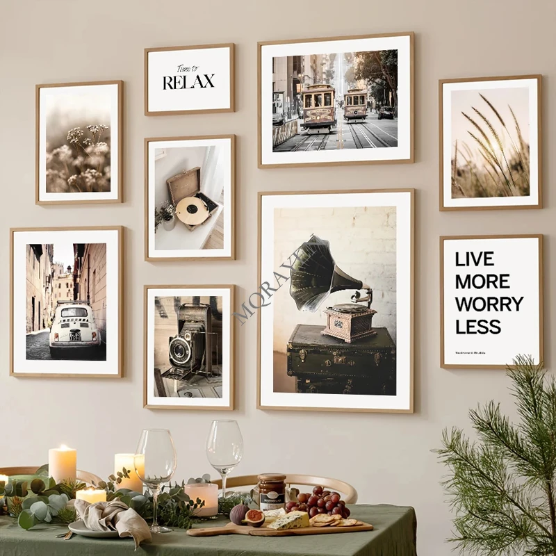 Wall Art Canvas Painting Vintage Camera Record Player Bicycle Typewriter Nordic Car Poster Print Living Room Decoration