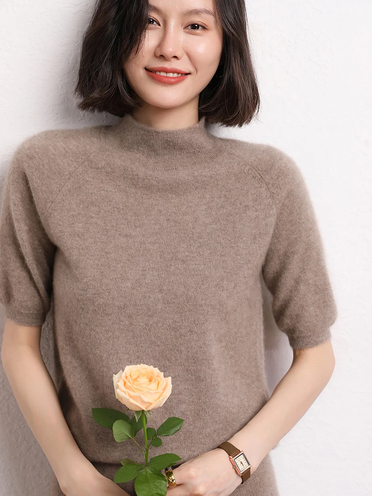 Весенне-летний женский тонкий кашемировый свитер пуловеры с короткими рукавами