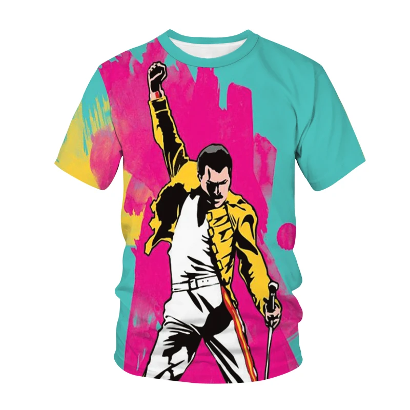 

Summer Men's and Women's T-shirts Freddie Mercury Queen Band T-shirts 3D Printed Fashion Retro Goth Rock Street Boy Girl Clothin