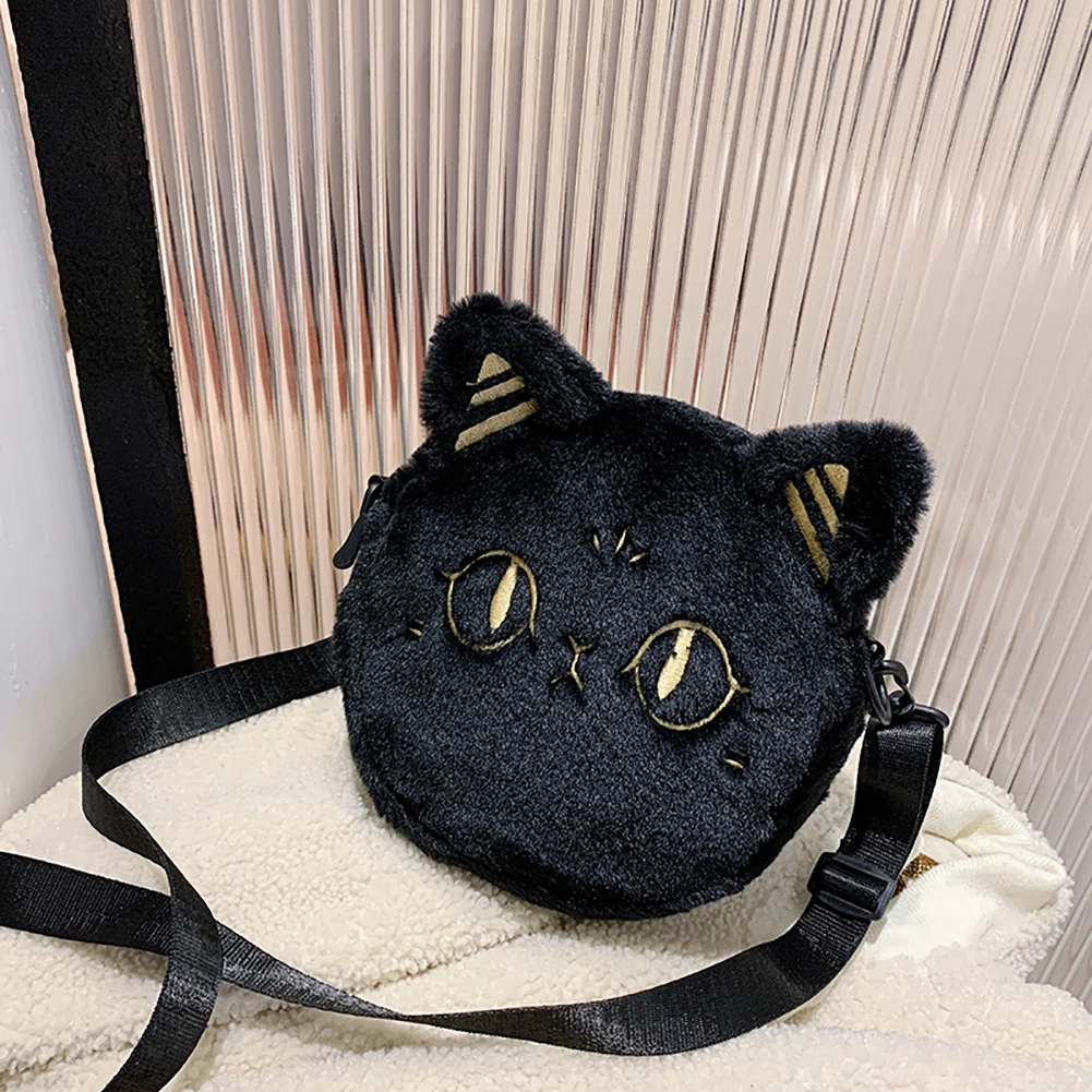 Women Soft Plush Bucket Bag Cartoon 3D Cat Shape Crossbody Female Faux Fur Fluffy Shoulder Bag Ladies Travel Purses Shopper Bags