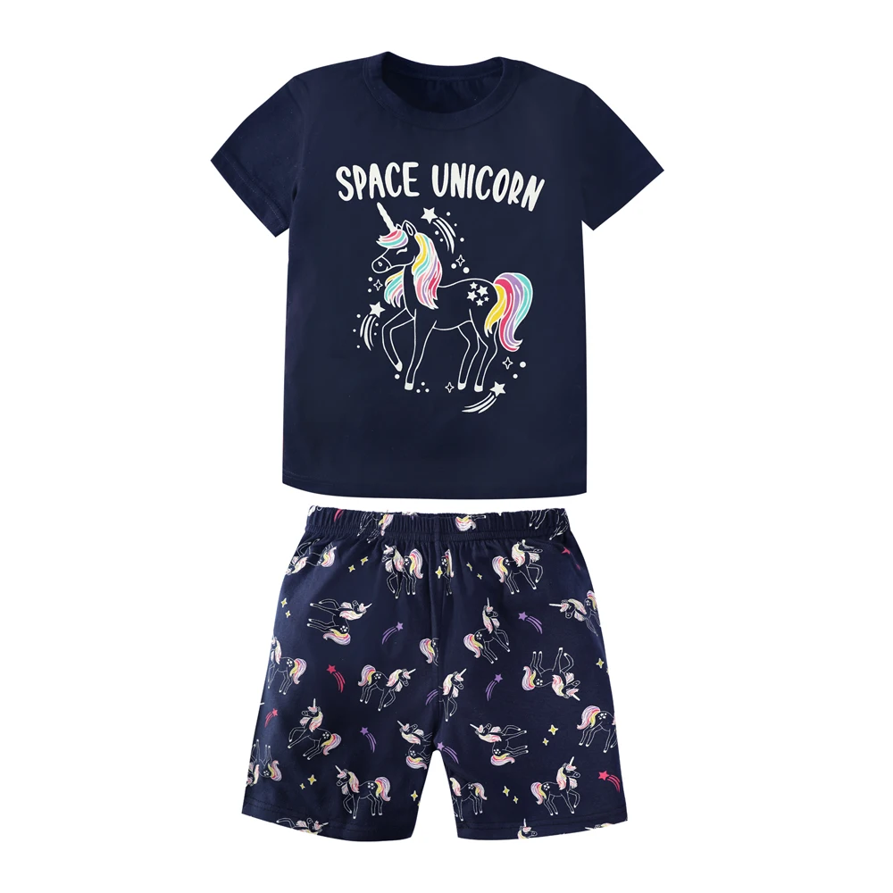 Детский Пижамный Комплект Летний Хлопковый С Круглым Вырезом И Короткими