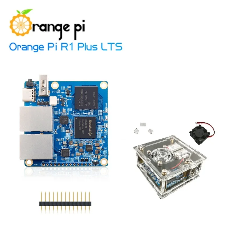 Orange Pi R1 Plus LTS 1GB RAM Uses RK3328 Board With Acrylic Case Fan Heat Sink Computer For Android 9/Ubuntu/Debian/OpenWRT OS