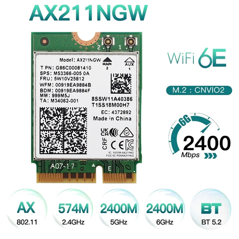 AX211NGW WiFi 6E M.2 Key E CNVio2 Двухдиапазонная 2 4 ГГц/5 ГГц беспроводная сетевая карта 802.11Ac