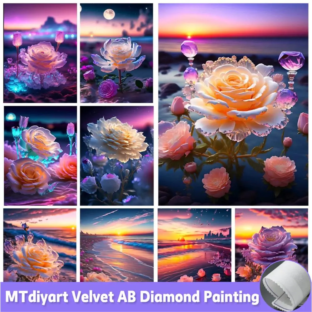 

Алмазная 5D картина «сделай сам», романтическая пляжная вышивка с цветами розы, мозаика с пейзажем заката, полная картина, фотография, FF823
