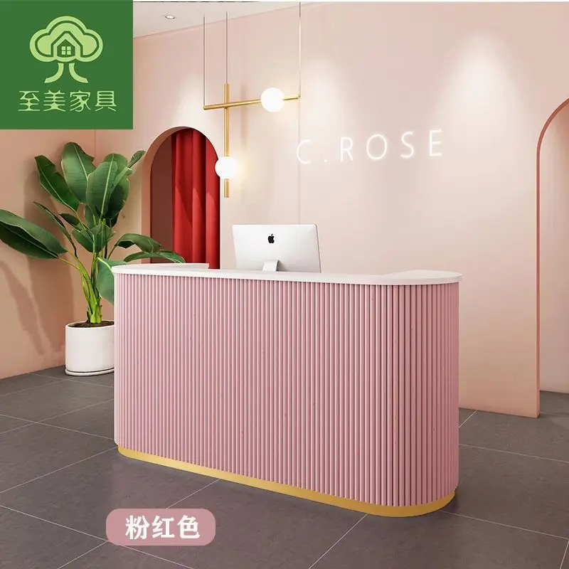 Simple and modern light luxury arc clothing store beauty salon commercial cash register reception desk podium stand  レジカウンター images - 6