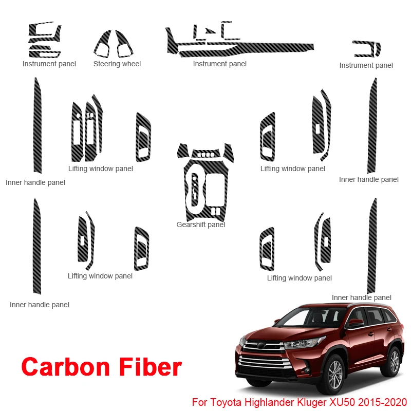 

Внутренняя наклейка автомобиля для Toyota Highlander Kluger XU50 XU70 2015-2025, наклейка на оконную панель, панель шестерни, внутренняя дверная ручка, пленка