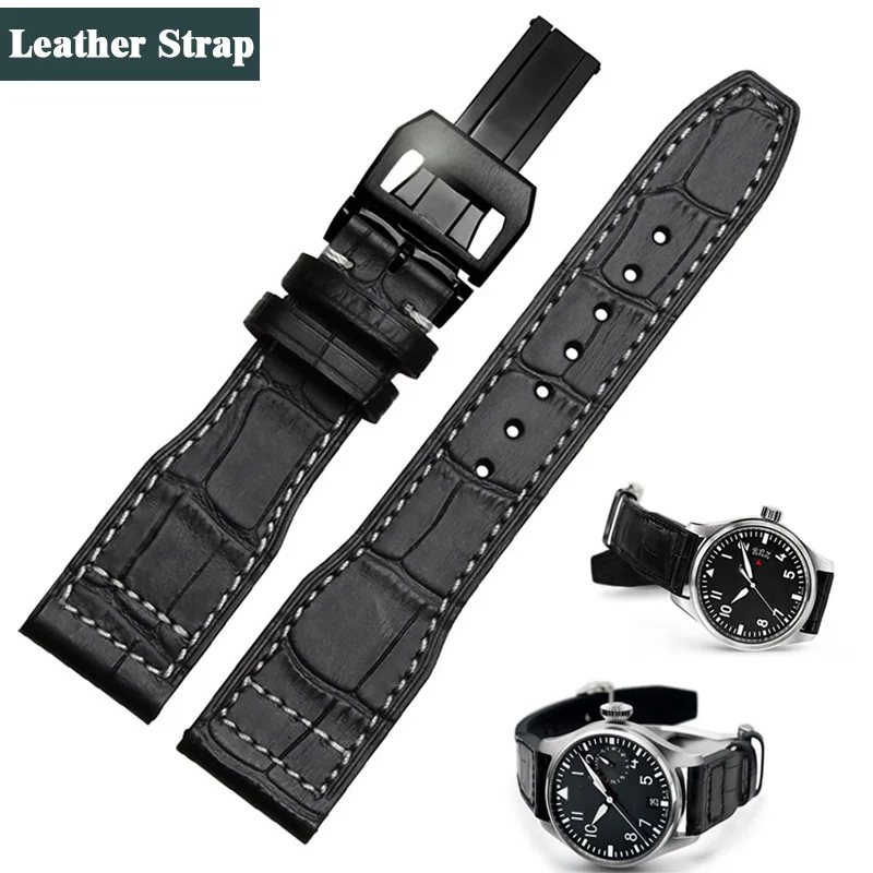 

Crocodile Pattern Cowhide Leather Watch with Stainless Buckle Suitable for IWC for PORTUGIESER AQUATIMER FAMILY PILOT'S Strap