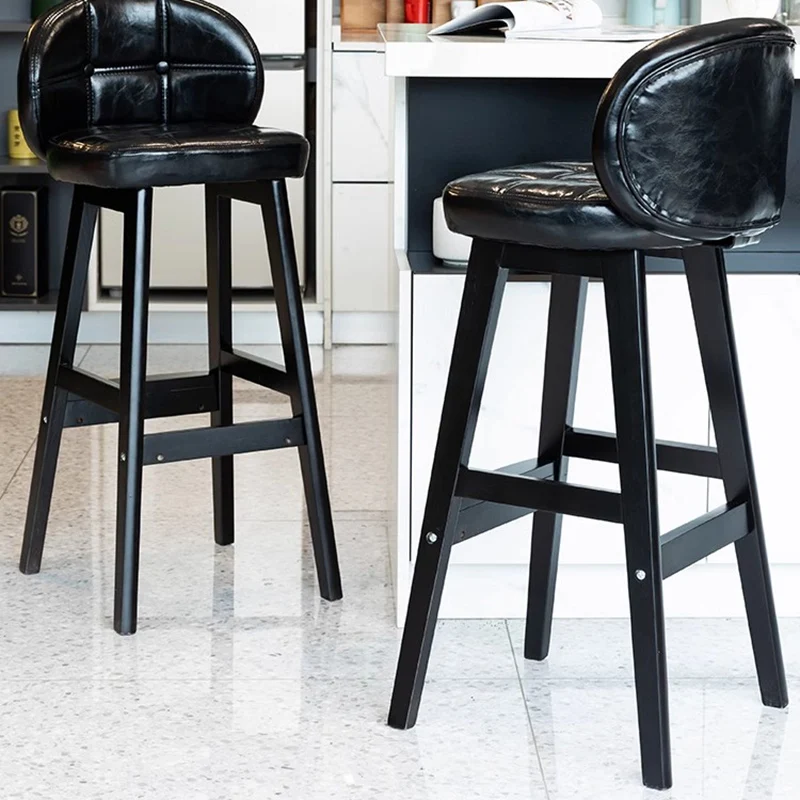 

Leather Round Bar Chair Modern Black High Back Reception Desk Office Bar Chair Terrace Barhocker Nordic Chaise Household Items