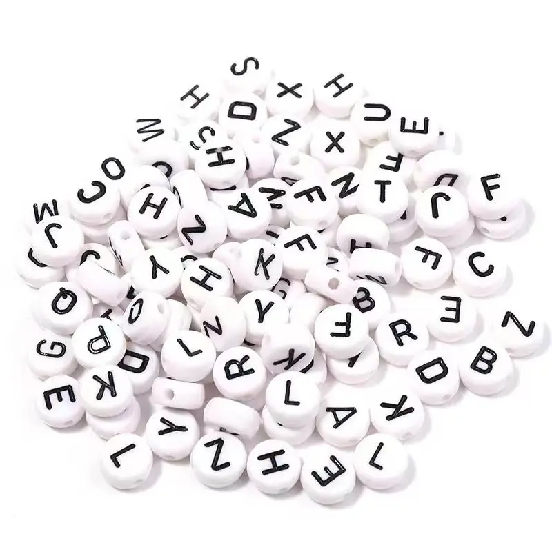 

7mm Black White Mixed Letter Acrylic Beads Round Flat Alphabet Spacer Beads For Jewelry Making Handmade Diy Bracelet Necklace