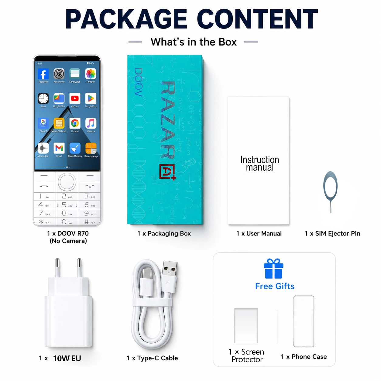 DOOV R70 Mini Android 13 4G смартфон с двумя SIM-картами, без камеры, с поддержкой Google Play, сенсорным экраном и клавиатурой. (art.: 3920dccd6b8a4) - 3920dccd6b8a4