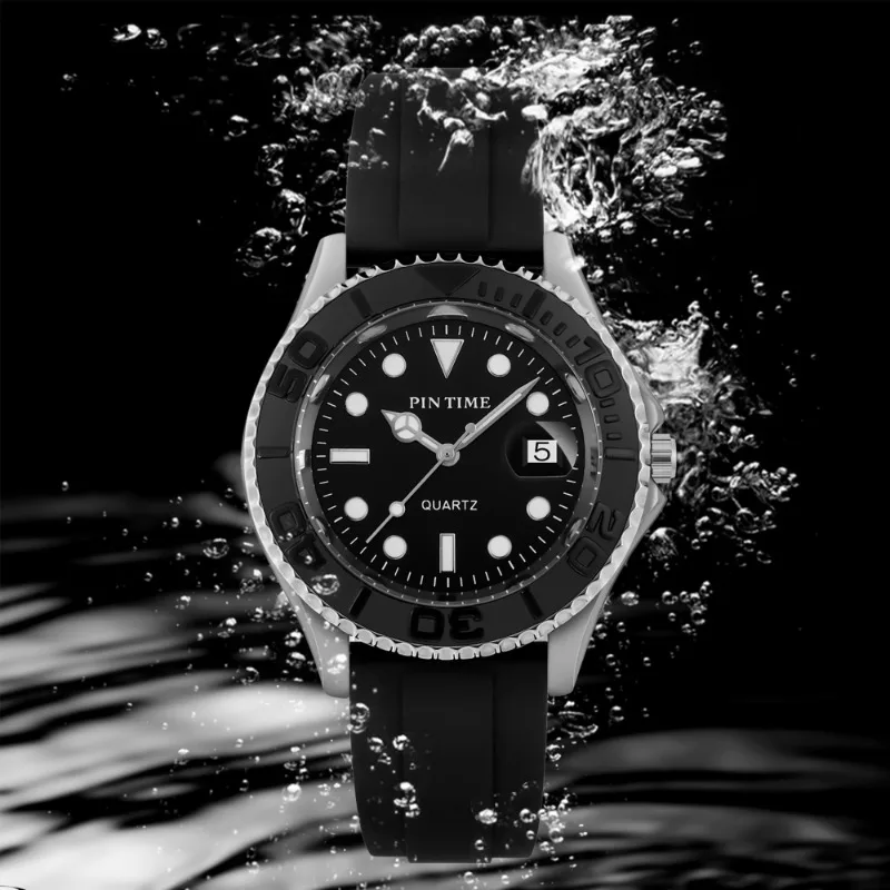 

PINTIME Top Brand Watches Man Sports Fashion Quartz Wristwatch Silicone Strap Stainless Steel Cover Waterproof 30m Casuals Clock