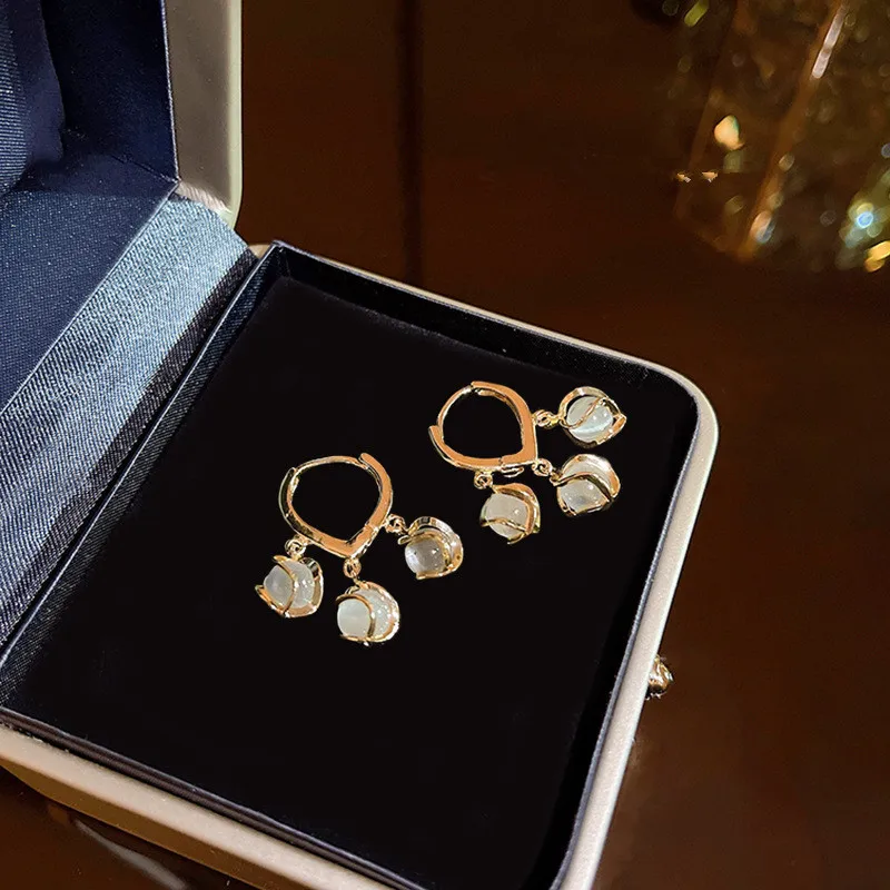 

Korean Elegant Tassel Opal Flower Stud Earrings For Woman Fashion Jewelry New Luxury Wedding Party Girl's e154