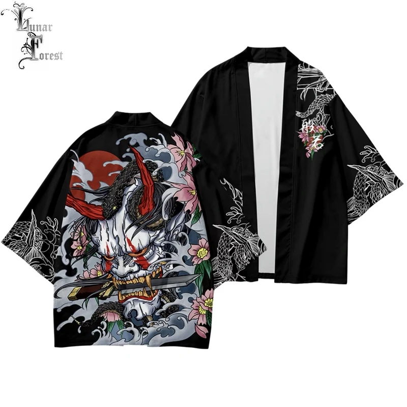Крутая маска Hannya с 3D принтом японское кимоно хаори юката косплей модная летняя