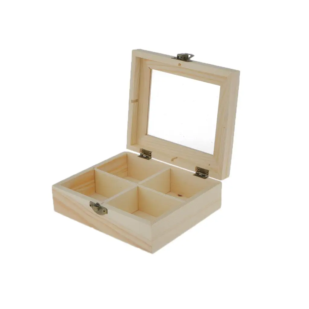 

Необработанная Неокрашенная простая деревянная коробка Phenovo для ювелирных изделий, 4 ячейки, сувенир