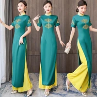 2022 vietnam aodai cheongsam dresspants set traditional chinese ladies elegant floral qipao party dress elegant gowns vestido