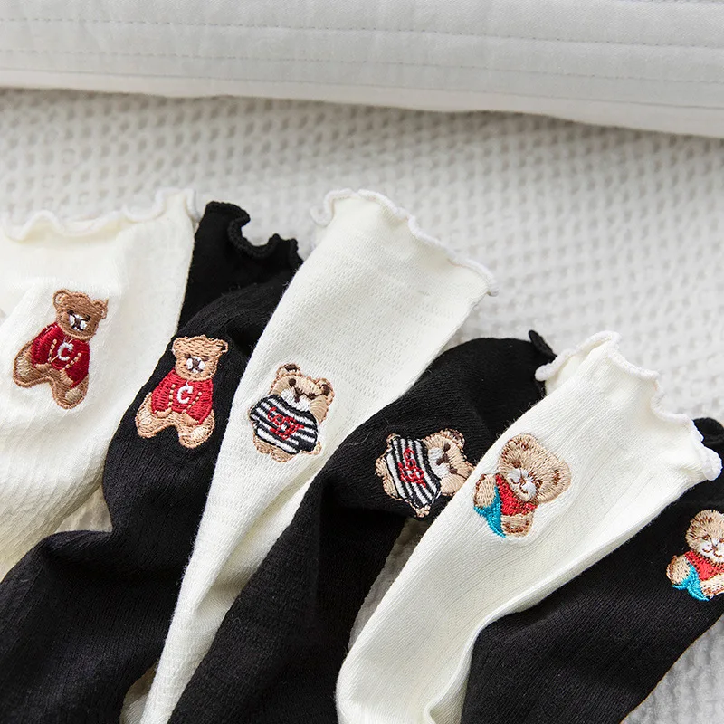 

Носки женские с медведем, хлопковые, однотонные, стандартные, высокого качества, на весну-осень