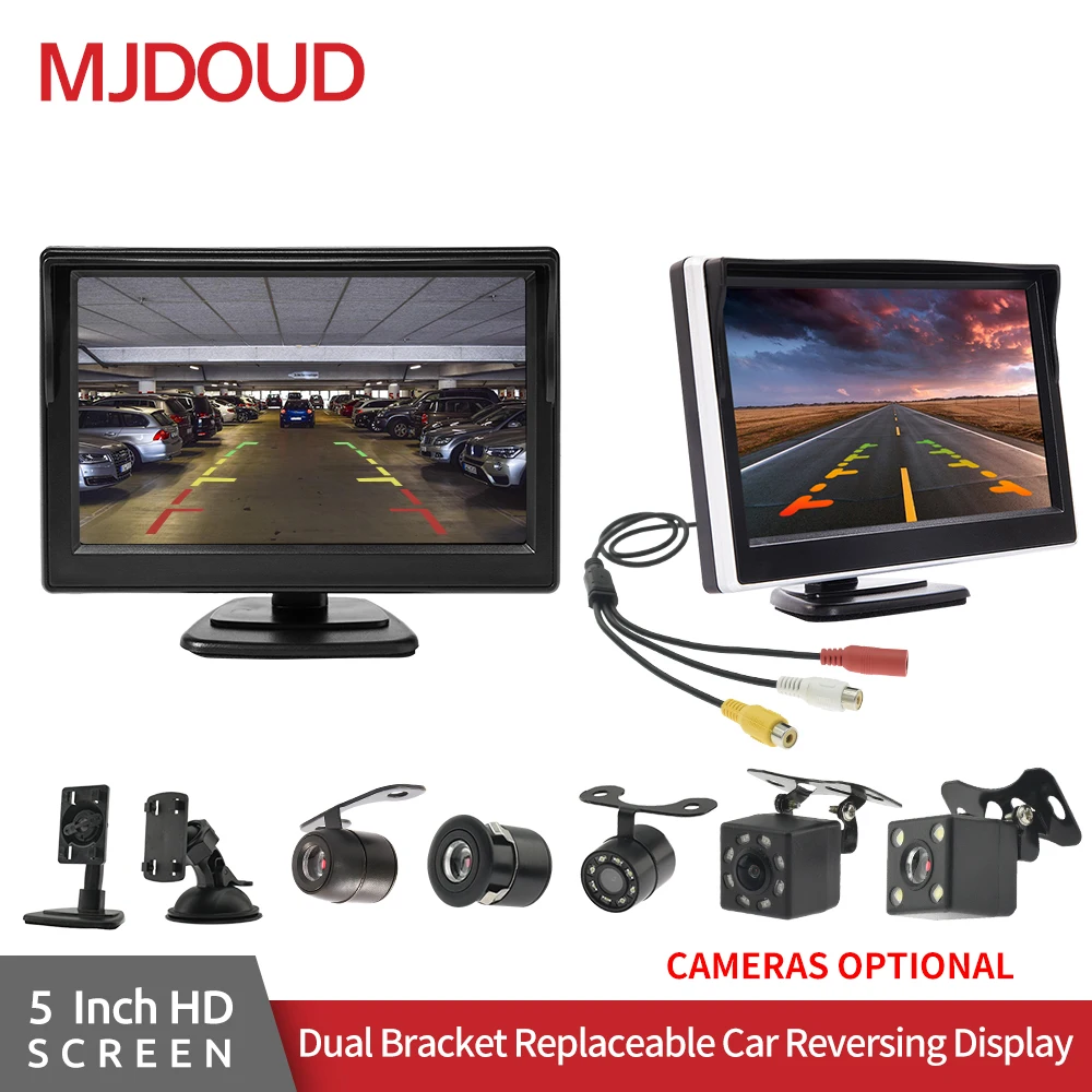 

MJDOUD 5-дюймовый TFT ЖК-экран Автомобильный Монитор HD800 * 480 для парковки заднего вида с 2 видеовходами, дополнительная камера заднего вида