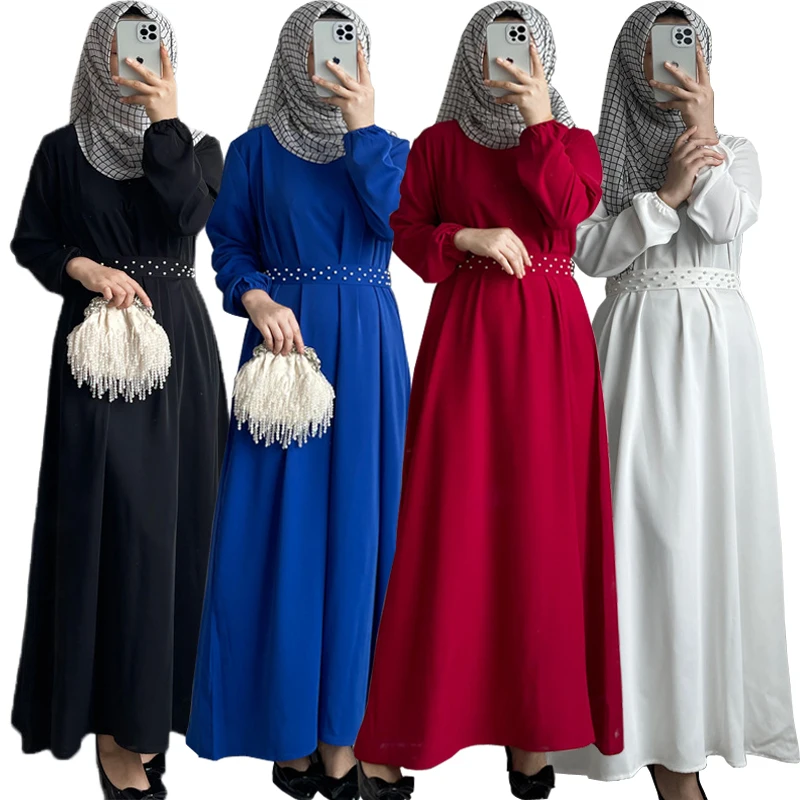 

2023 Рамадан мусульманские женщины бисер абайя ИД Мубарак Макси платье Турция Арабский исламский кафтан Дубай джалабия кафтан халат одежда