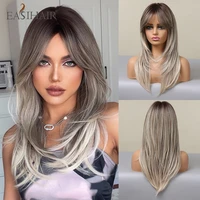 easihair brown blonde ombre layered synthetic wigs for women natural hair wigs with bangs daily cute cosplay wig heat resistant