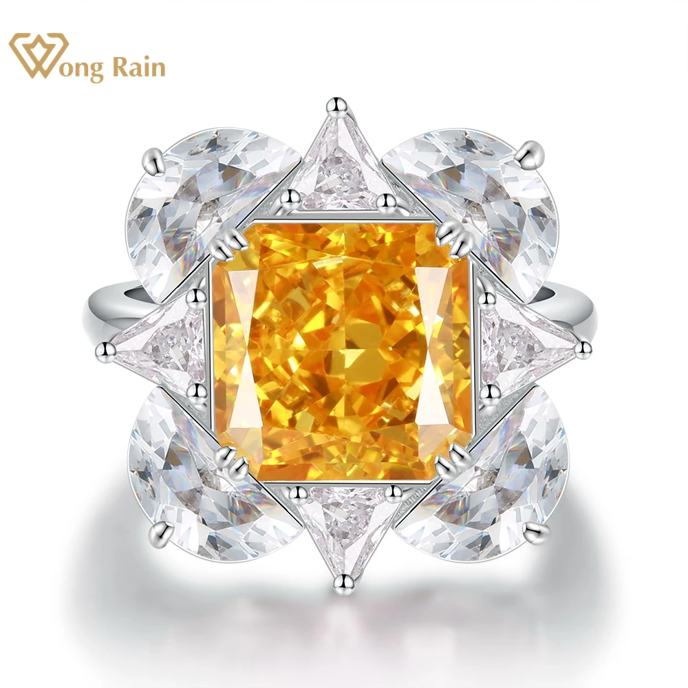 

Wong Rain 925 Sterling Silver Crushed Ice Cut 12CT Citrine/Sapphire/Pink Sapphire Gemstone Created Moissanite Rings Fine Jewelry