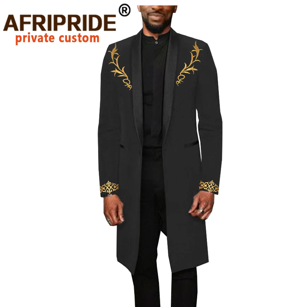 African Men Clothes Dashiki Print Long Coats Jacket Slim Fit Formal Party Wedding Long Sleeve Ankara Clothing AFRIPRIDE A2014004