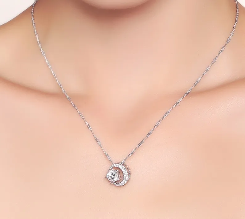 

Silver Necklace Female Eternal Star and Moon Pendant Simple Wish Clavicle Chain Japan and South Korea Dazzling Pendant Wholesale