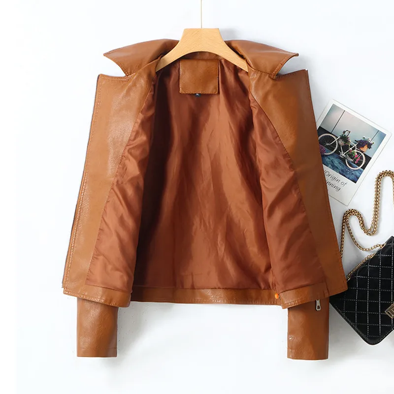 Femme Motorcycle Faux Leather Jacket Women Streetwear Long Sleeve Coat Autumn Winter Biker Zippers Outwear Fashion Clothes Mujer