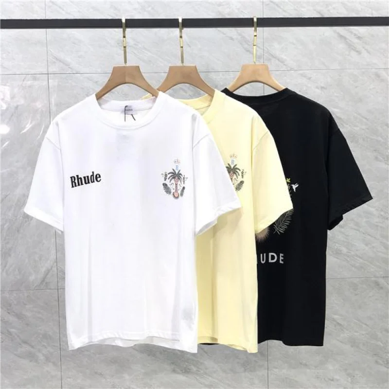 

Top Version 1:1 Crown Coconut Tree Print Rhude T Shirt Men Women EU Size 100% Cotton Harajuku Techwear Rhude Top Tees