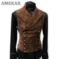 mens double breasted gothic velvet vest steampunk stand collar medieval victorian black waistcoat stage cosplay prom costume