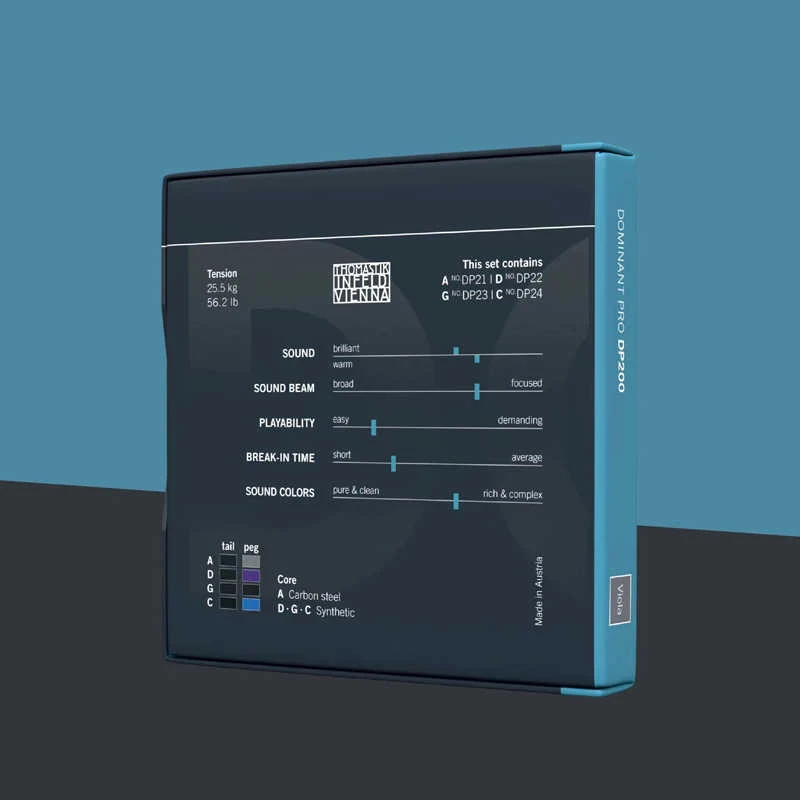 Thomastik-Infeld DOMINANT PRO Viola Strings Set DP200 for Professional 4/4 Size Synthetic Core Medium Tension Ball End