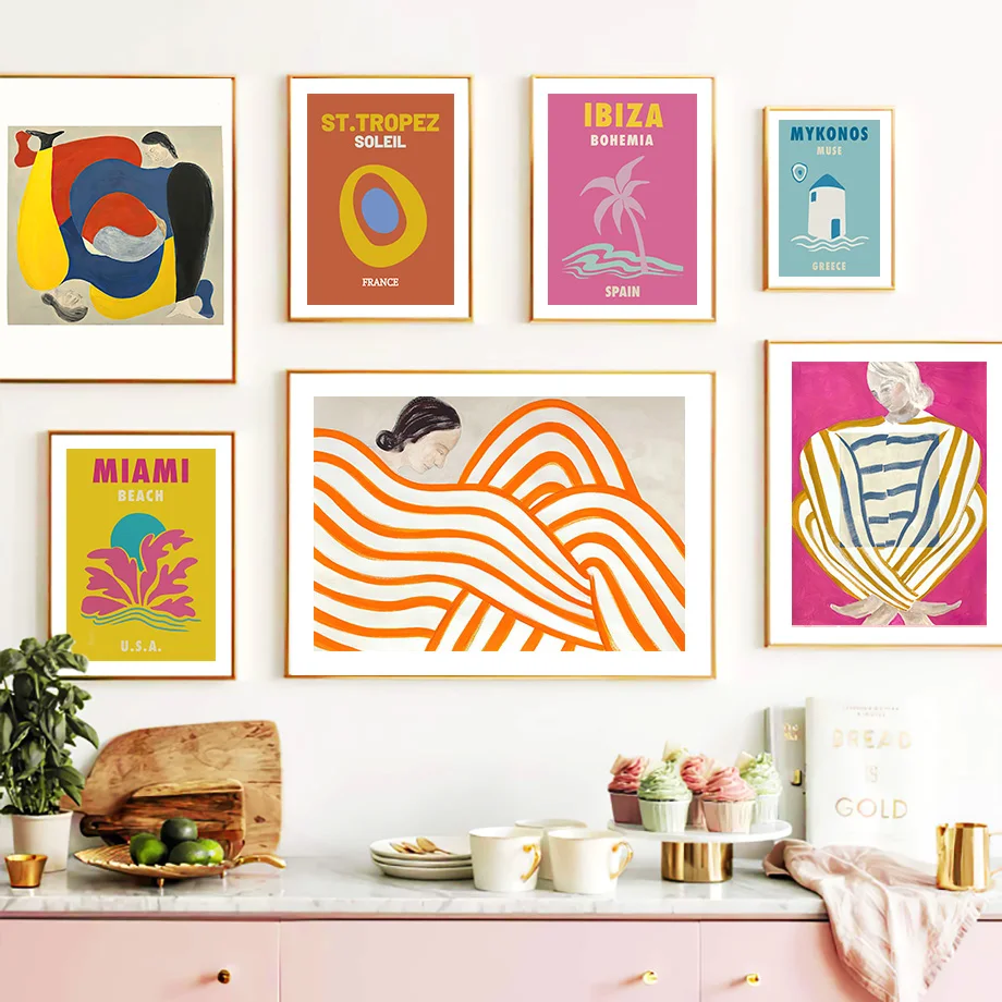 Пляжная Ибица Майами богемная Настенная картина абстрактная полосатая Пижама