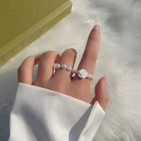 pearl camellia shape lovely temperament white flower womans ring set two piece elastic rope rings 2022 woman set accessories