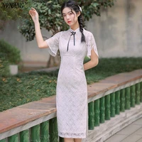 2022nvnang chinese cheongsam the new beautiful cotton embroidered lace pattern girl net gauze small fresh black bow dress