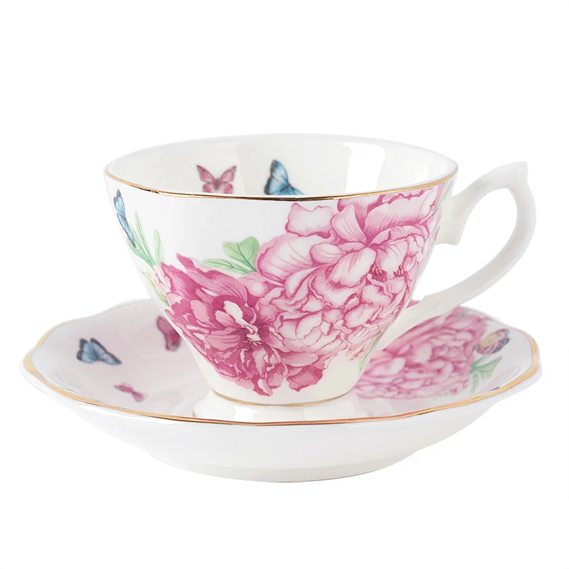European Tea Coffee Cup Set Ceramic Vintage Small Porcelain Flower Coffee Cup Set Royal Wedding Tazas Cafe Kitchen Dining Bar