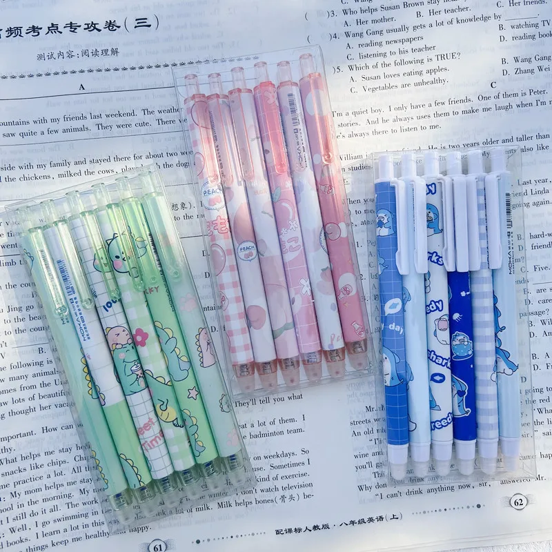 6pcs/set Kawaii Erasable Gel Pens Cute Pens Blue Ink Gel Pen Erasable Office School Writing Stationery Gel Ink Pen