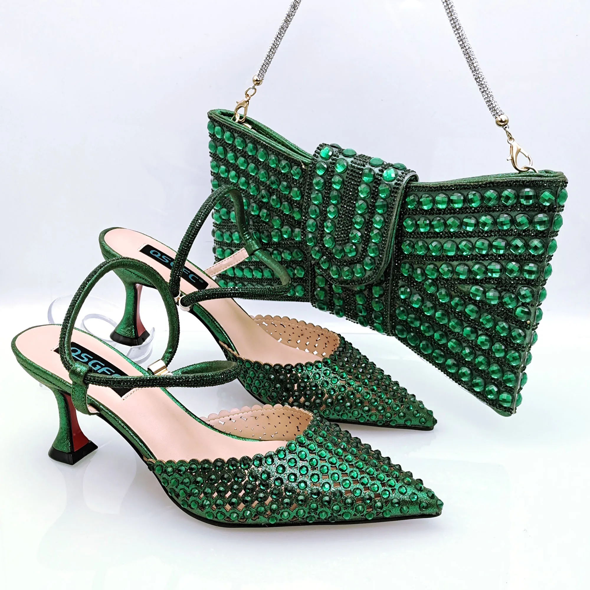 

Doershow hot selling green Shoes and Bags To Match Set Italy Party Pumps Italian Matching Shoe and Bag Set for Party! HDA1-24