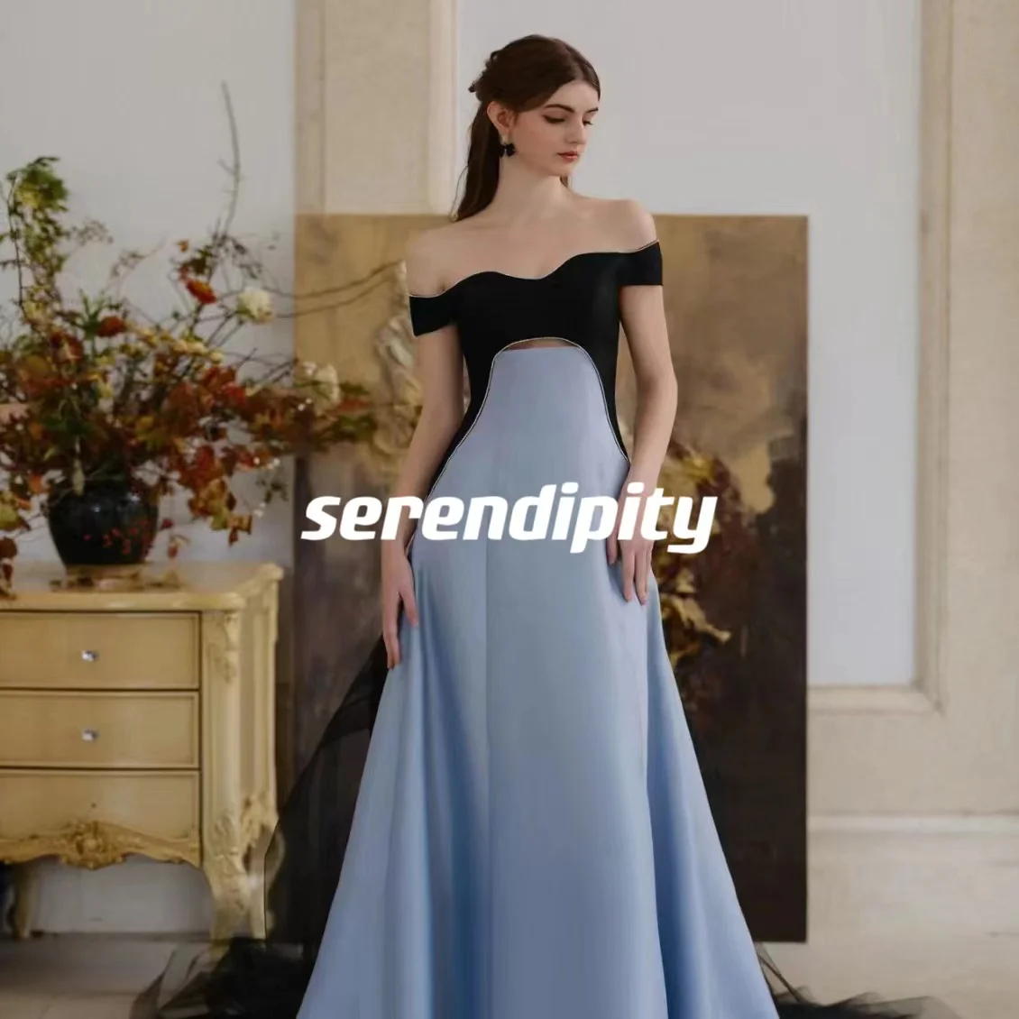 

Serendipity Ball-GownFloor-length Ruffle Satin Zipper Up Strapless Sleeveless Prom Dresses Evening Dresses Luxury Blue Black2023