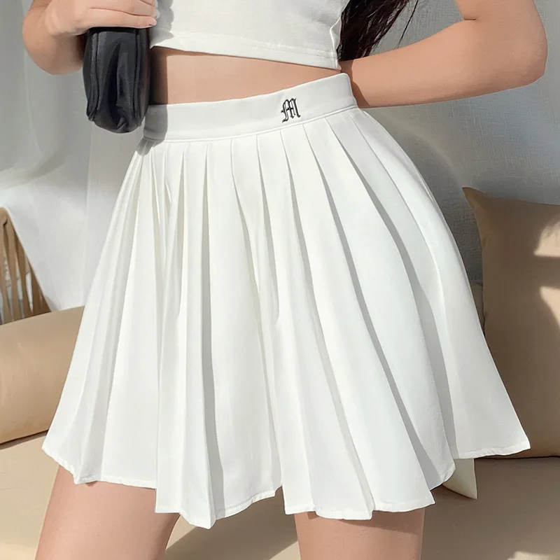 

White Pleated Skirt Short Woman Elastic Waist Mini Skirts Sexy Mircro Summer Embroidery Mini Tennis Skirt New Preppy