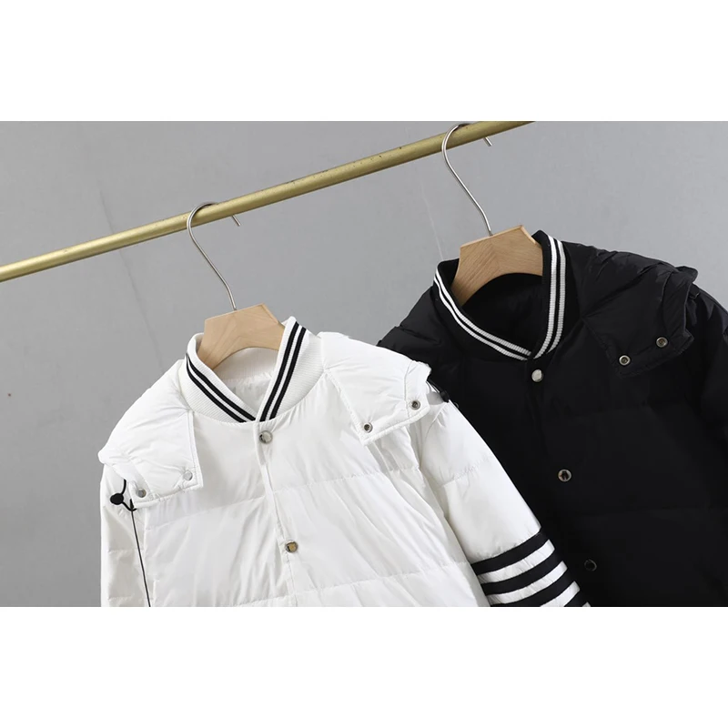 Winter Men Down Jacket Warm Baseball Collar Classic Striped Design Down Coats Fashion Business Style Parka Casual TB Overcoat