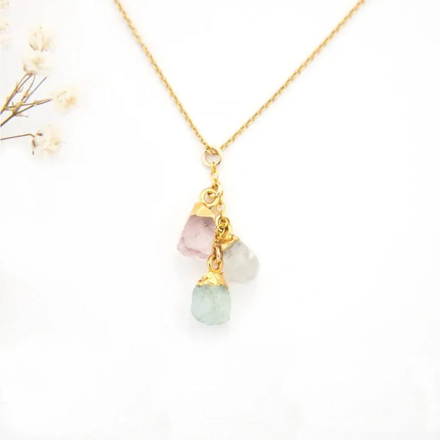 

Custom Original Natural Birthstone Necklace Rough Gemstone Pendant Gold Plated Crystal Stone Sophisticated Simple Gift for Mom