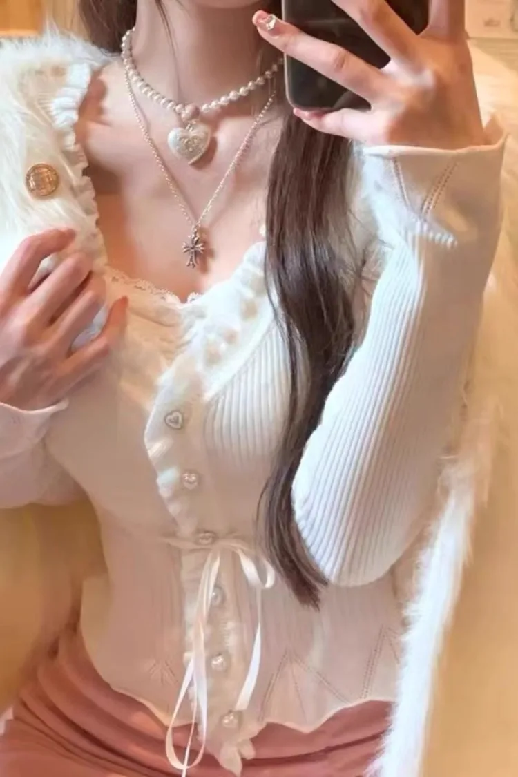 Женский трикотажный кардиган с V-образным вырезом облегающий розовый свитер