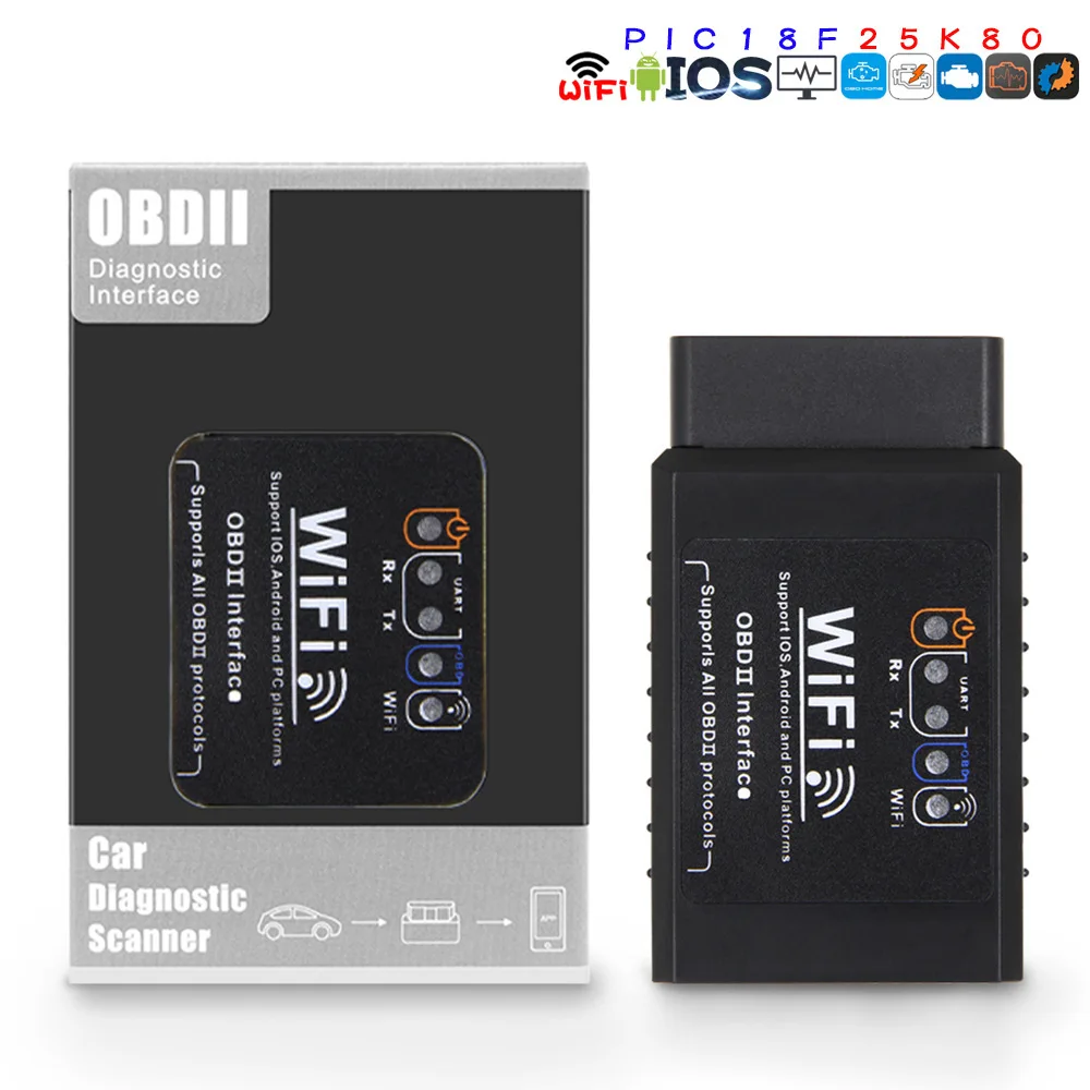 Сканер PIC18F25K80 ELM327 WIFI V1.5 OBD2 для iOS считыватель кодов автомобилей Elm-327 Wi-Fi V 1 5 ELM 327 OBD 2