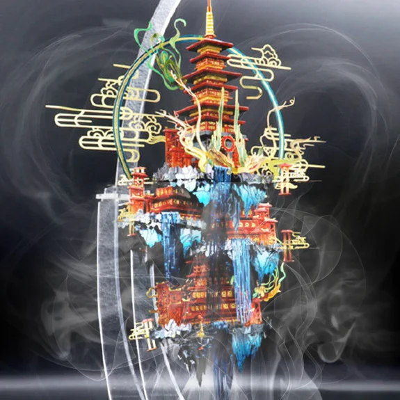 

Penglai 3D metal assembly puzzle model, China antique architecture spray exhibition stand