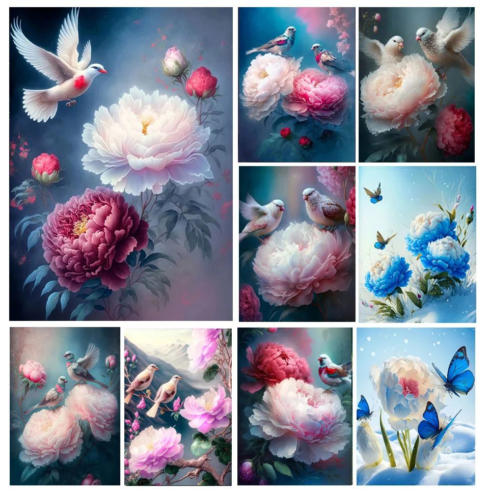 2023 новые цветы Бабочка DIY алмазная живопись наборы для вышивки крестиком розовые пионы искусство детской мозаики S951