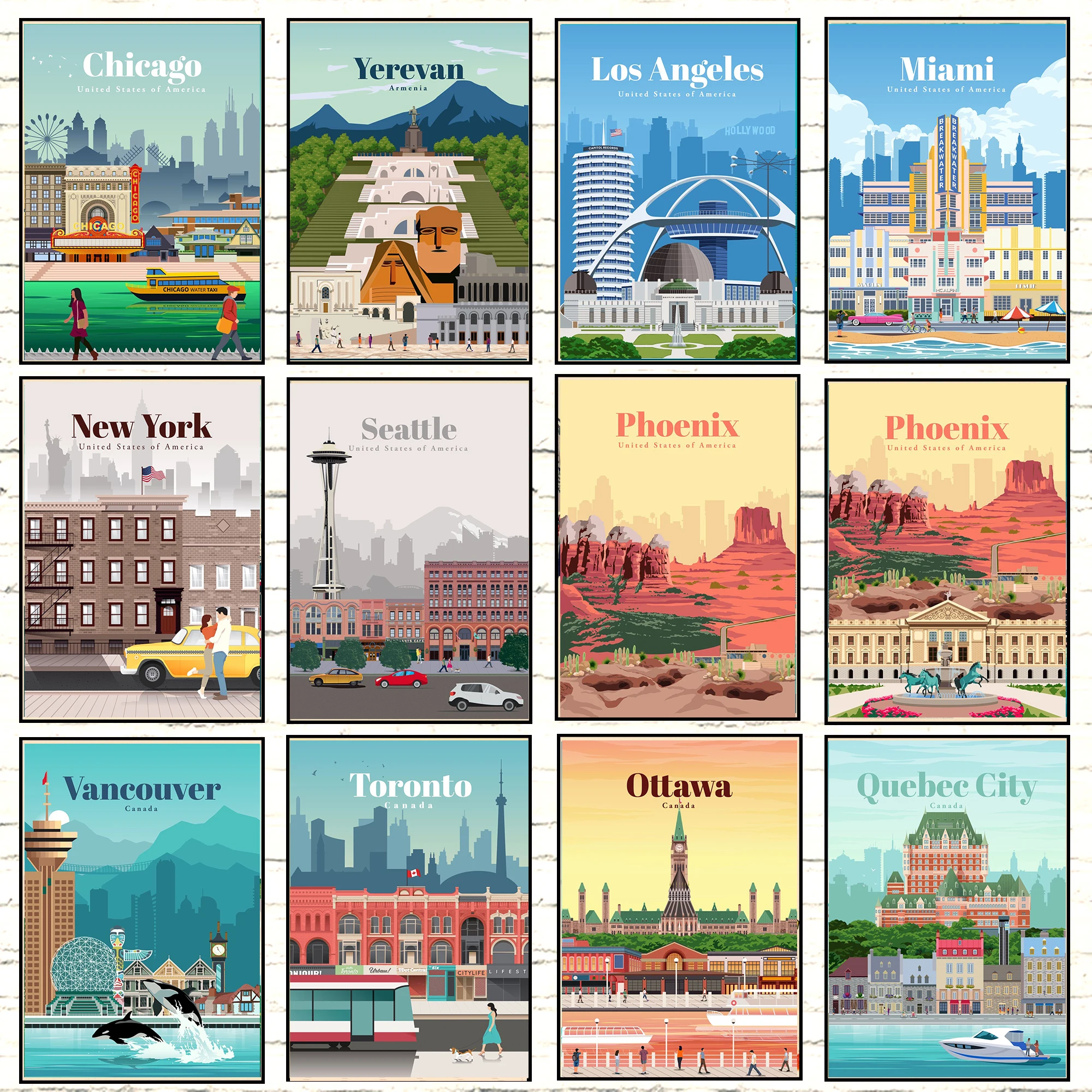 Постеры для путешествий в американском городском стиле декоративная картина