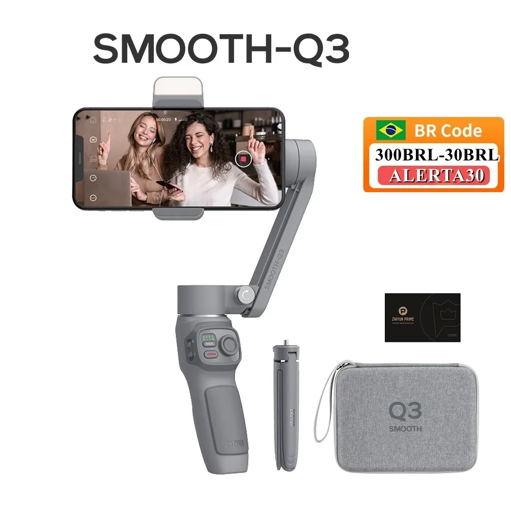 

2022 Smooth Q3 3-Axis Smartphone Gimbal Stabilizer with Light Auto Inception Object Tracking for iPhone 13 12 PRO MAX Android