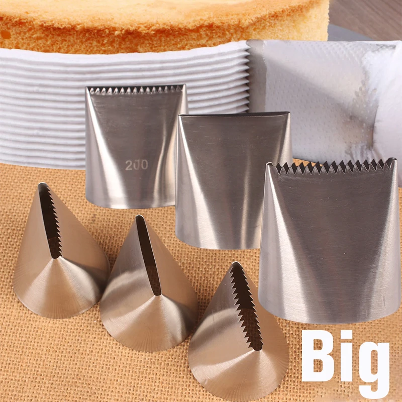 Outsize Nozzles Used For Birthday Cake plastering Tool #200 #201 #202 Flat Serrated Shape Bakery Accessories Pastry Decorating