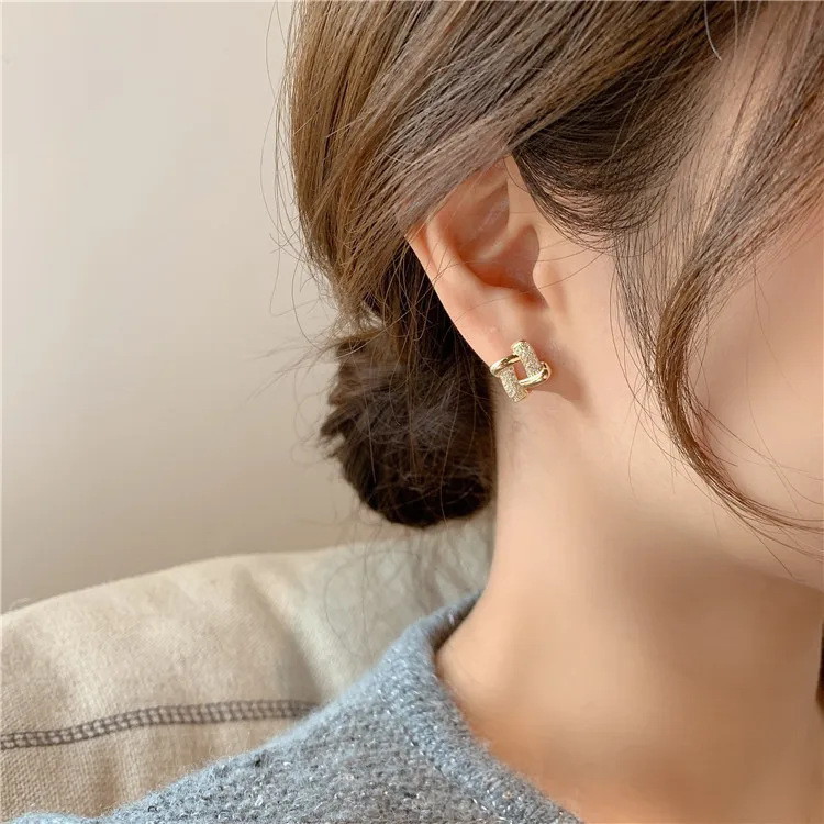 

FMILY Minimalist Geometric Hollow Earrings 925 Sterling Silver Micro-set Zircon Shiny Temperament Jewelry for Girlfriend Gifts