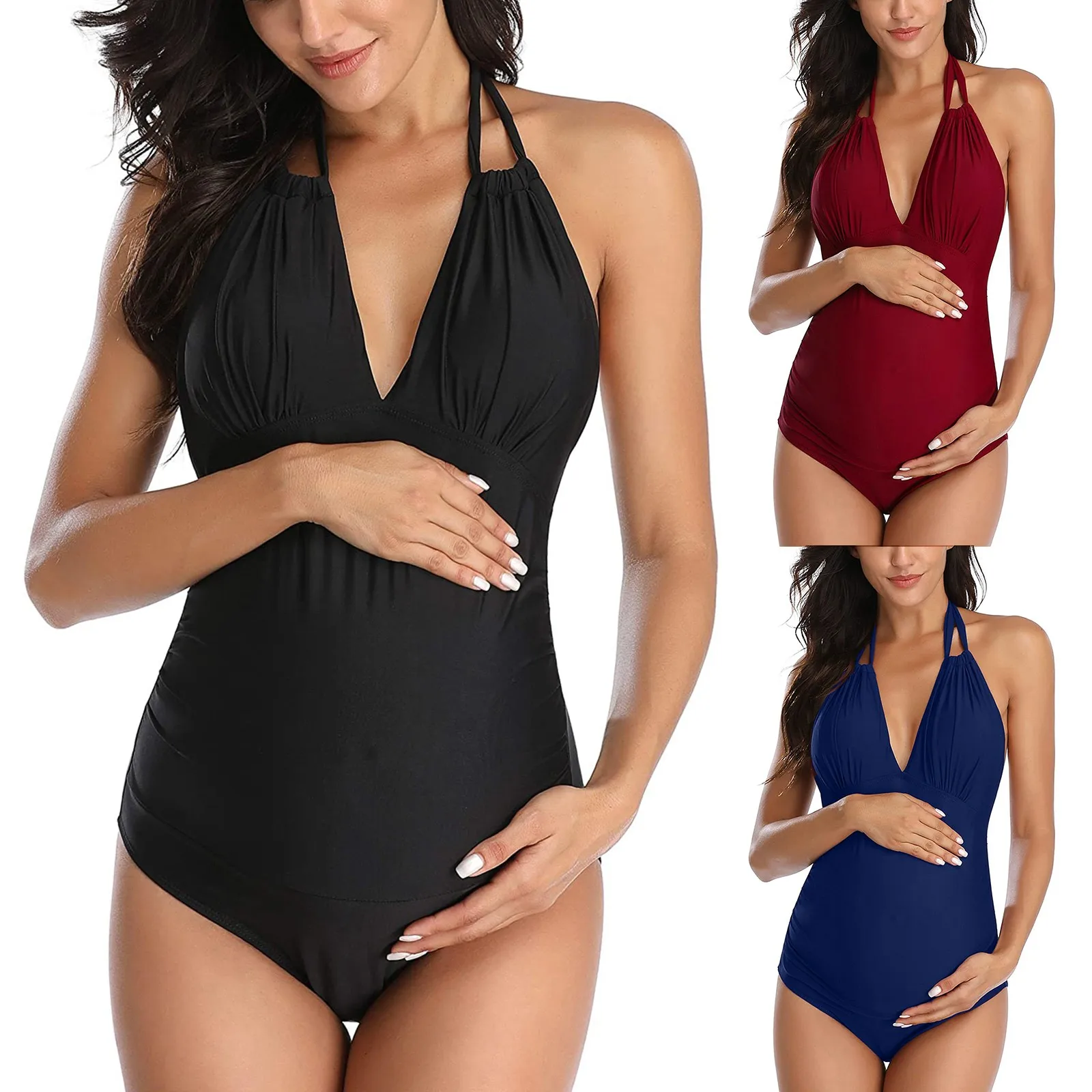 

Maternity Swimwear Women 2022 One-piece Bandage Swimsuit Deep V Neck Pregnancy Bathing Suit Backless Bikini Pregnant Beachwear